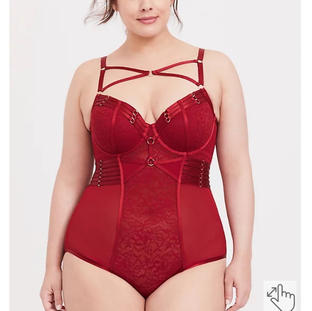 Torrid Lace Strappy Cutout Underwire Bodysuit Red